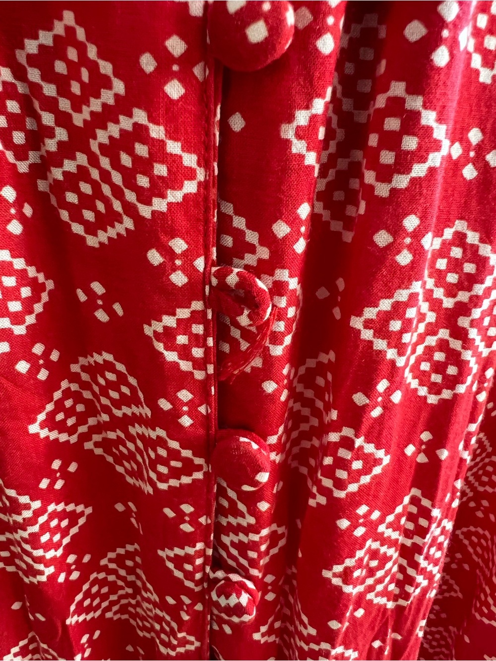 Talisman Red Geometric Off Shoulder Ruffle Boho Maxi Dress Size Small - Picture 14 of 14